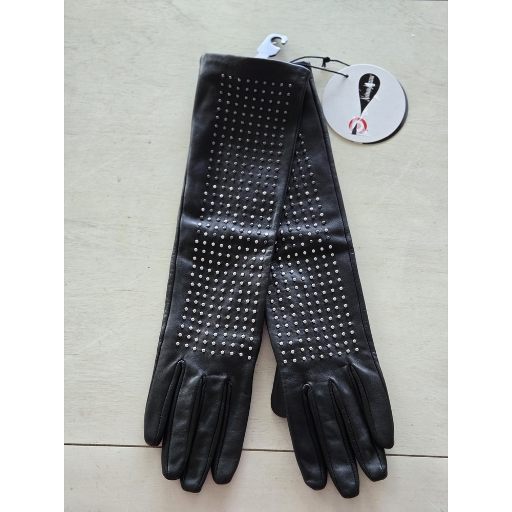 NWT Gloves Black Neiman Marcus Brian Atwood Women's S/M Long Leather Studded